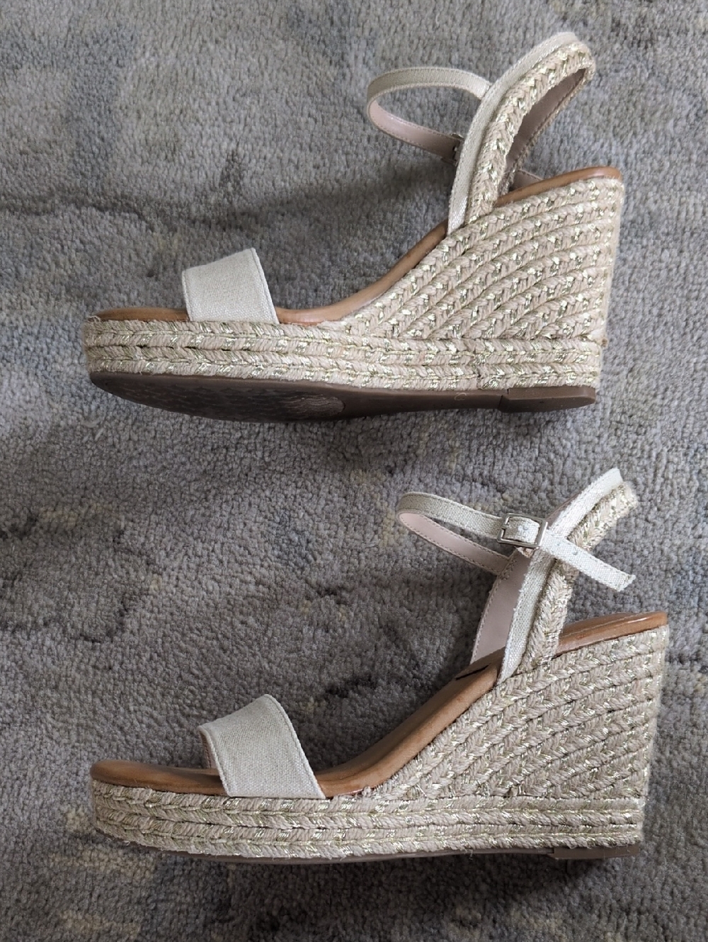 Women's Espadrille Gold Woven Wedge Sandals - Picture 4 of 10